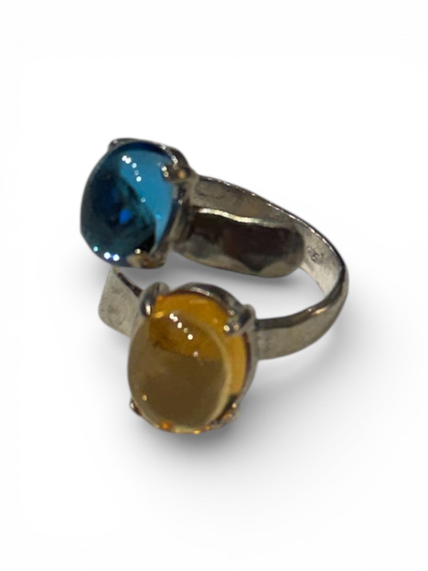 Adjustable Bypass Blue and Yellow Topaz Ring