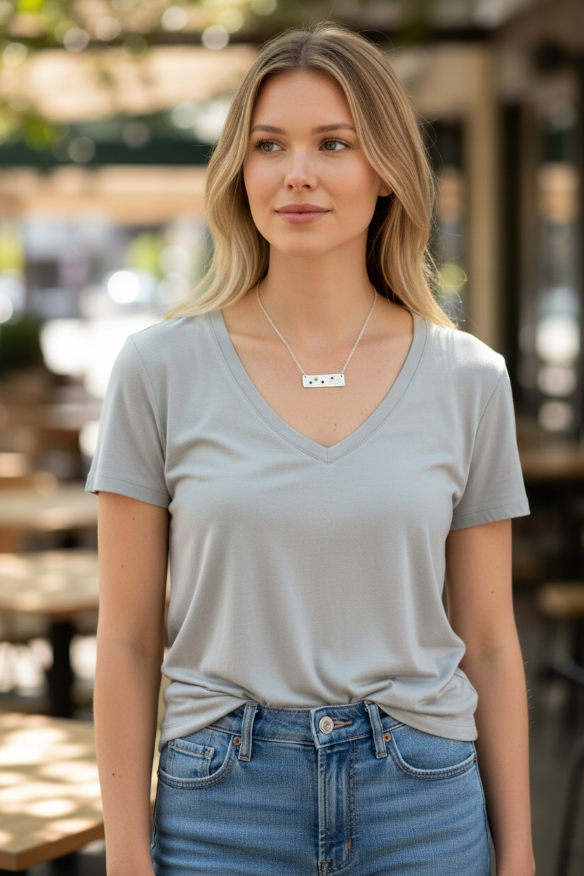 Brilliant Hammered Gem Bar Necklace￼