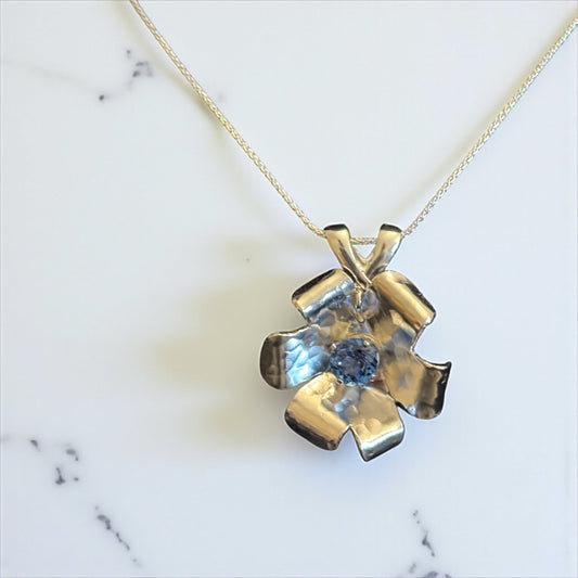 Brilliant Blossom Large Blue Topaz Necklace