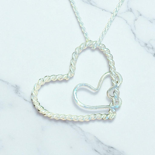 Embracing Hearts Twisted Silver Medium Necklace