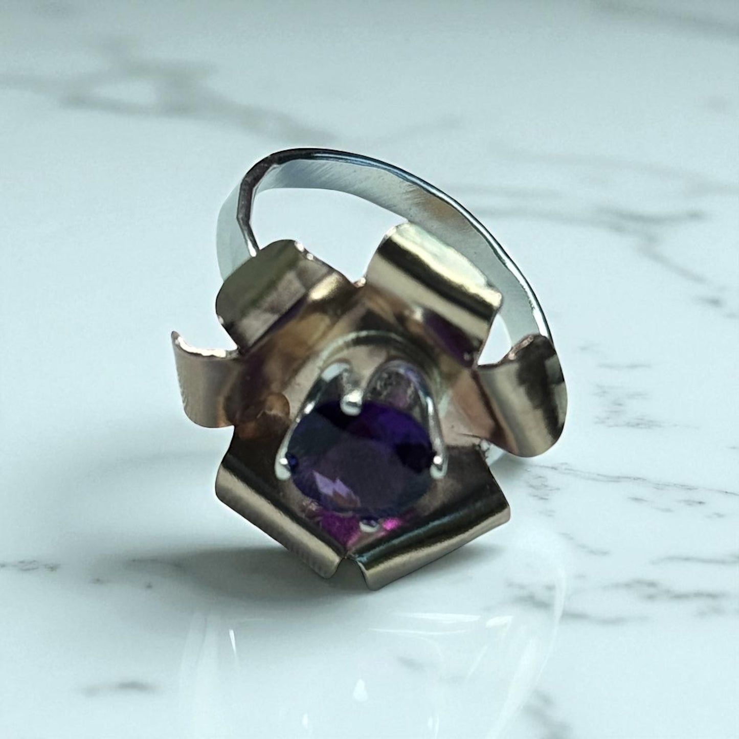 Brilliant Blossoms, Medium Amethyst, ￼Gold/Silver Ring
