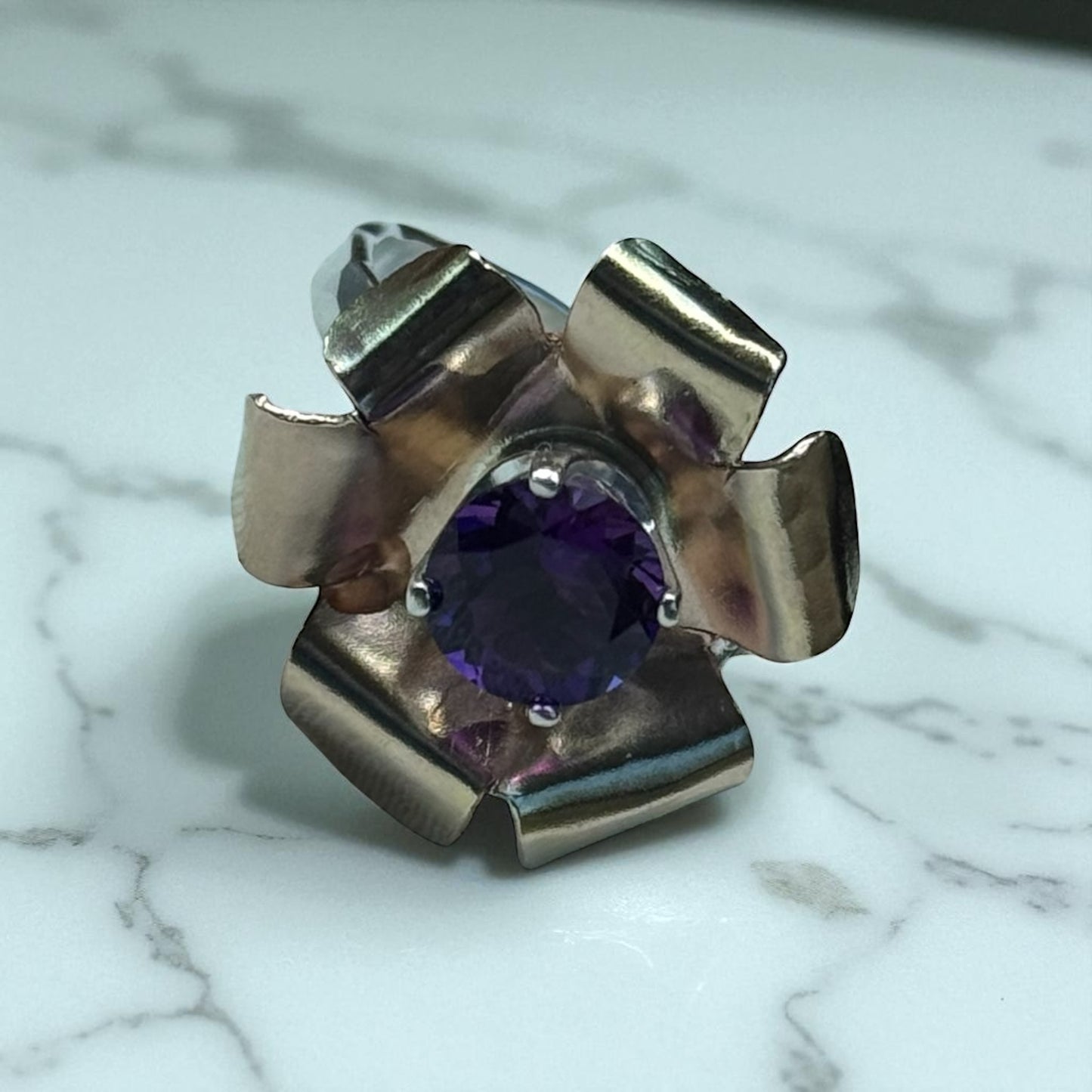 Brilliant Blossoms, Medium Amethyst, ￼Gold/Silver Ring