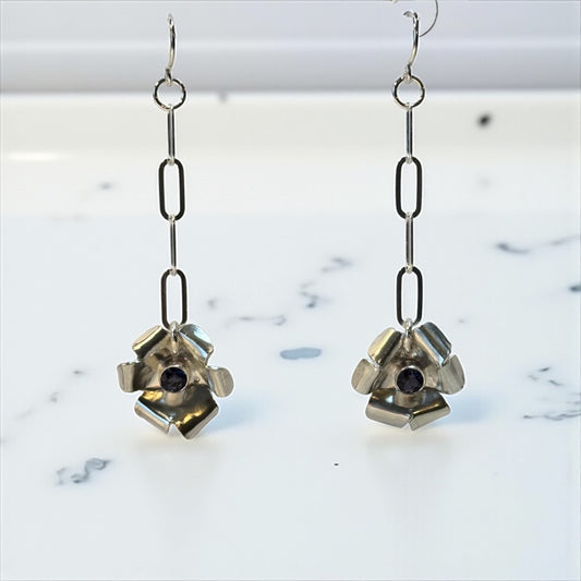 Brilliant Blossoms Medium Dangle Chain Blue Amethyst Earrings