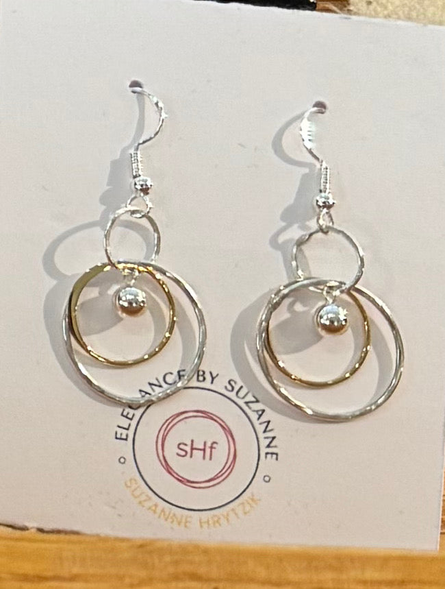 Luminosity Hammered Silver & Gold Hoop Bead Earrings