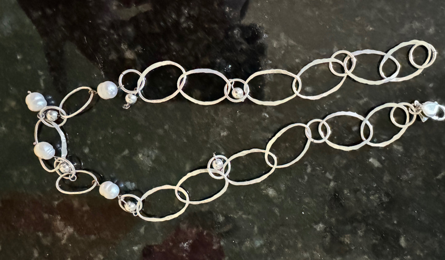 Pearl Drop Sterling Oval Necklace