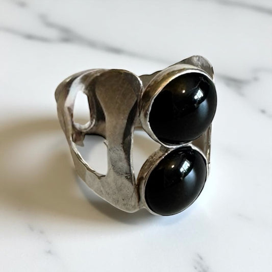 Open Sculptured Black Onyx Ring in Sterling Silver