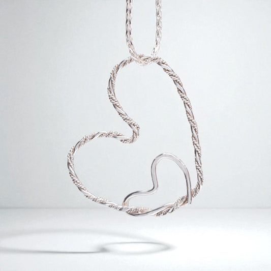 Embracing Heart Twisted Silver Brilliant-Cut Necklace