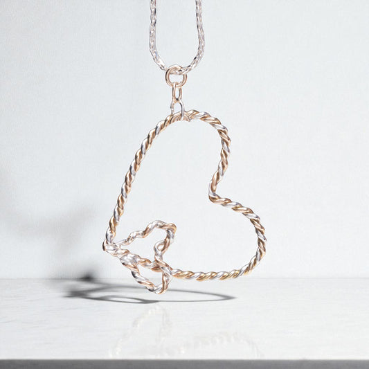 Embracing Heart Twisted Silver and Gold-fill Necklace