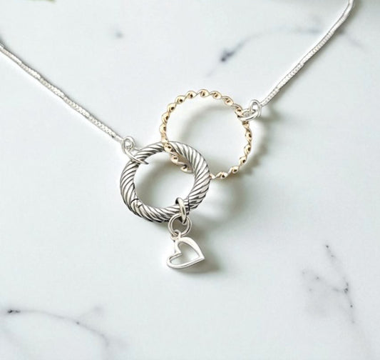 Unity Twirled Hoop & Braided Clasp Heart Charm Necklace