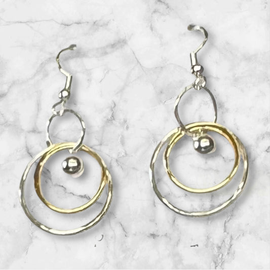 Luminosity Hammered Silver & Gold Hoop Bead Earrings