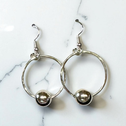 Luminosity Hammered Sterling Silver Bead Hoop Earrings