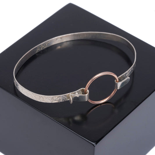 The Classic Eclipse Bracelet - Sterling Silver Imprinted Band with Rose Gold-Fill Eclipse Hoop