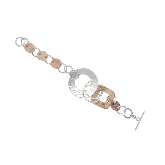 The Tri-Metal Hammered Geometric Link Bracelet