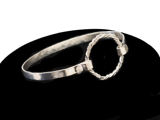 The Classic Eclipse Bracelet - Sterling Silver Hammered Band with Twisted Silver Eclipse Hoop